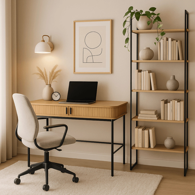 Biurko komputerowe do gabinetu TRISH ryflowane dąb naturalny 120 cm