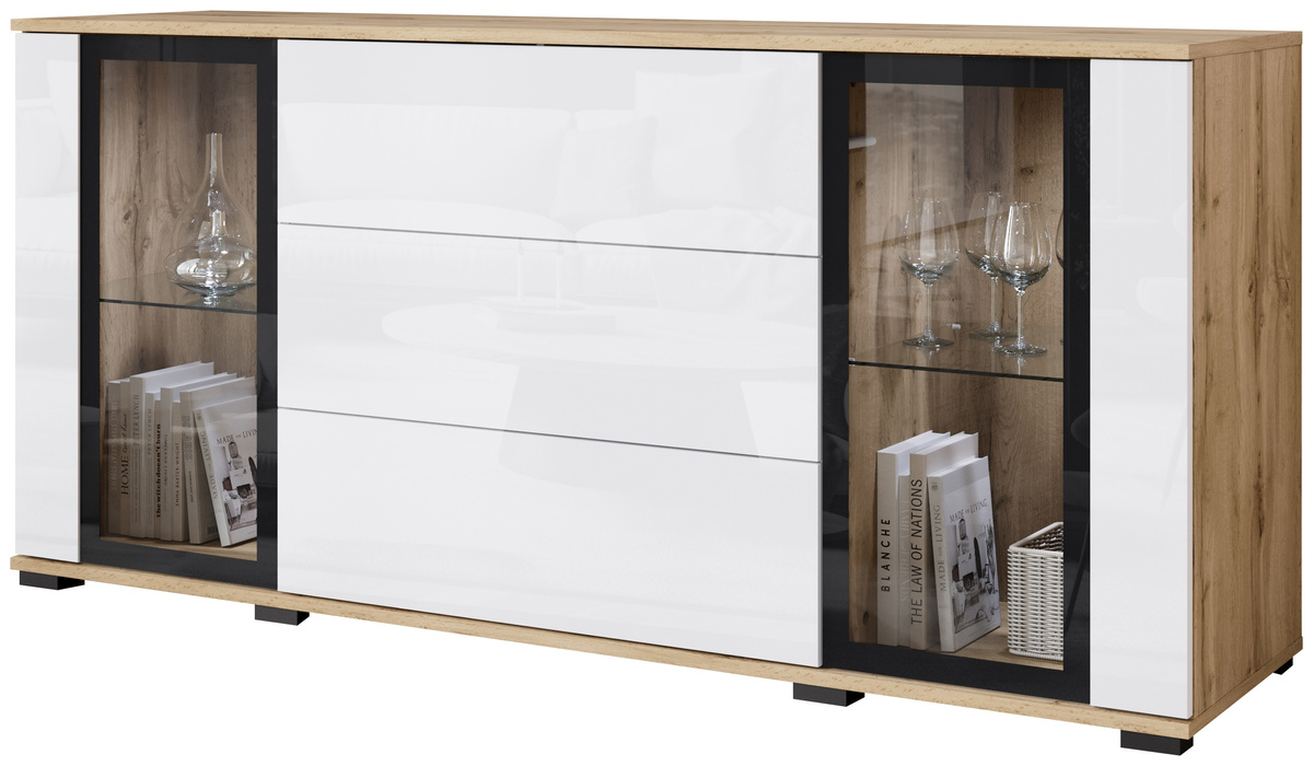 Komoda z szufladami 150 cm do salonu CAVIO biały połysk