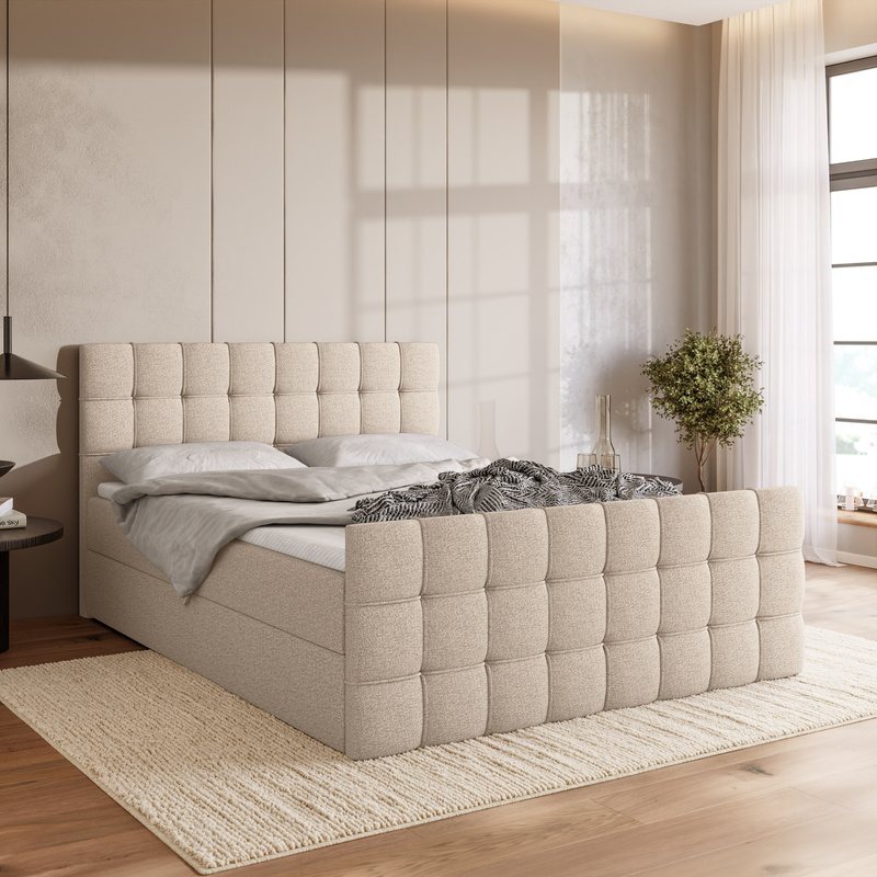 Łóżko kontynentalne 140x200 cm z pojemnikiem DETROIT DUO beżowe