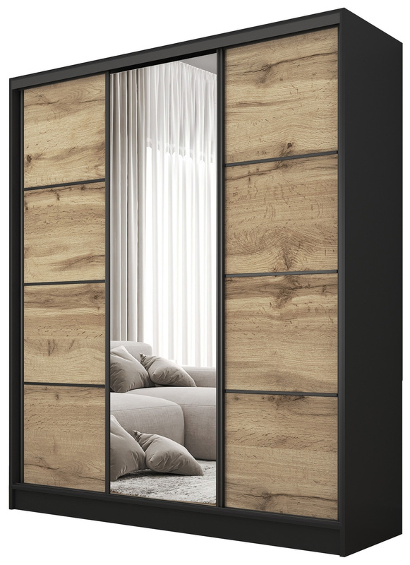 Nowoczesna szafa przesuwna z lustrem 160 cm BEST półki drążki