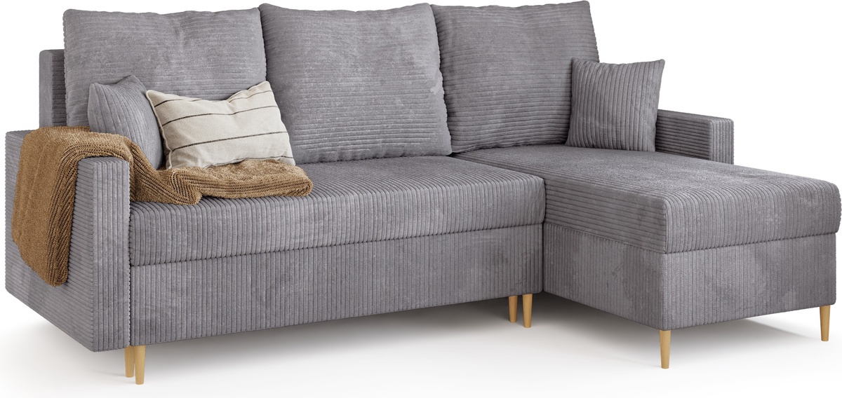 Sztruksowy narożnik z funkcją spania i pojemnikiem do salonu FELIO szary