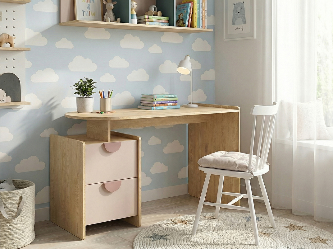 Biurko dla dziewczynki 120 cm z szufladami do pokoju LOLLIE dąb cremona