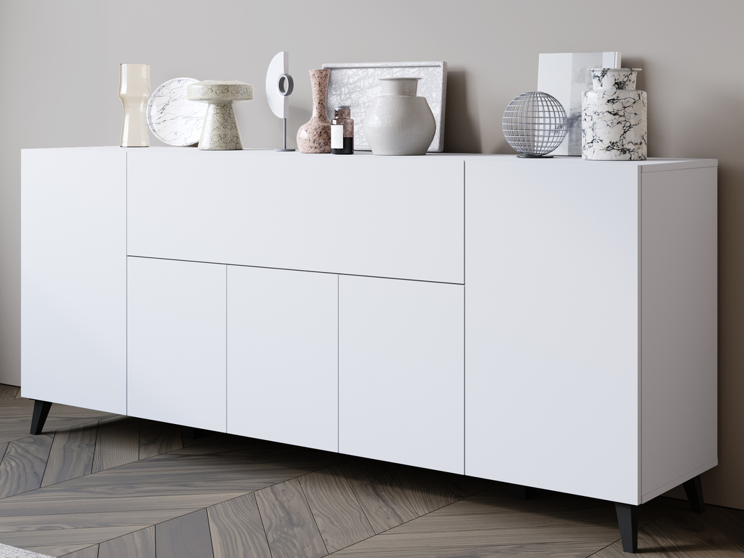 Duża biała komoda 180 cm na nóżkach do salonu PUNES