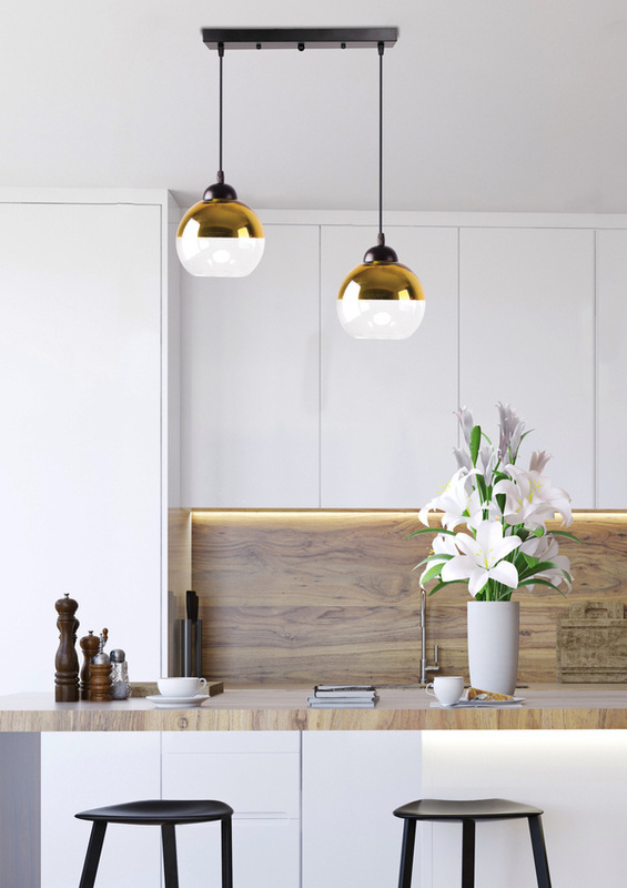 Czarna lampa wisząca z dwoma punktami światła Contessa złoty klosz