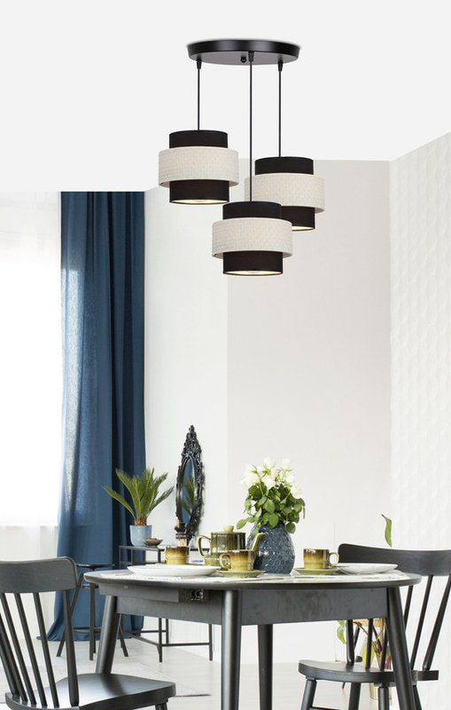 Czarna lampa wisząca z abażurem do salonu BENTA metal rattan