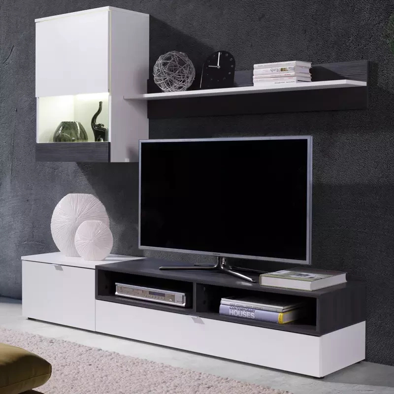 Meblościanka do salonu biały+sosna ciemna RICO