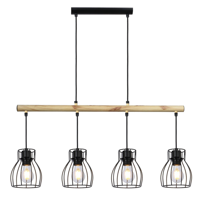 Czarna lampa wisząca 4-płomienna do salonu BERNITA metal i szkło