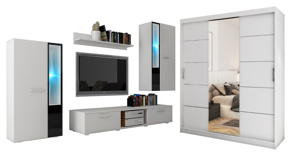 Meblościanka z szafą biała mat CUBE