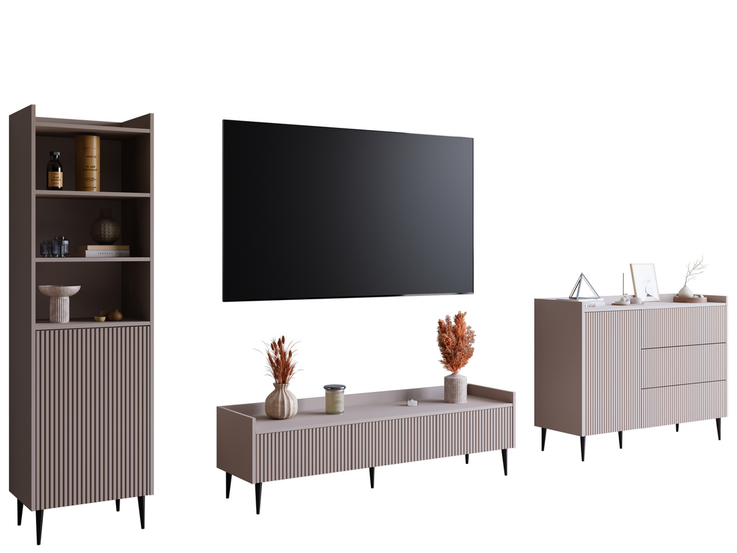 Kaszmirowa meblościanka do salonu z regałem i komodą ASPERO