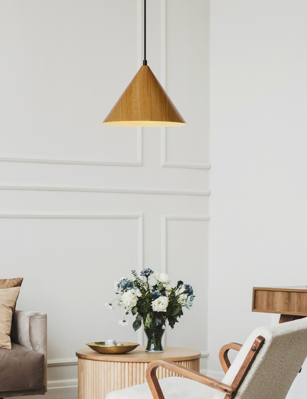 Brązowa lampa wisząca do salonu DUNCA metal jasny dąb 25 cm