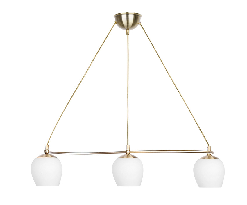 Patynowa lampa wisząca 3-płomienna z kloszem białym SERANO 3x60W E27