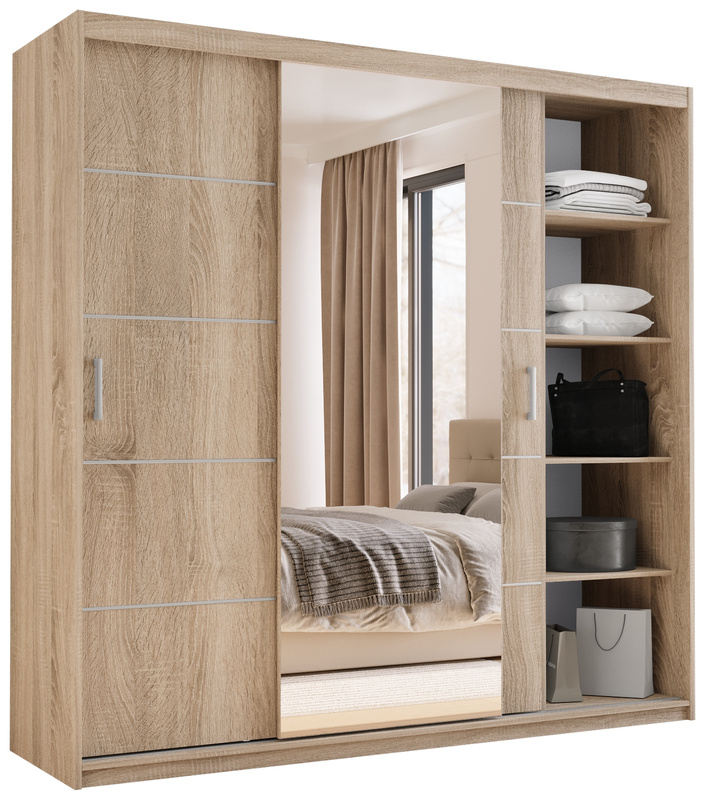 Nowoczesna szafa przesuwna z lustrem 200 cm HOT dąb sonoma