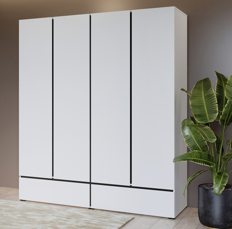 Duża czterodrzwiowa biała szafa do sypialni 180 cm CROSS