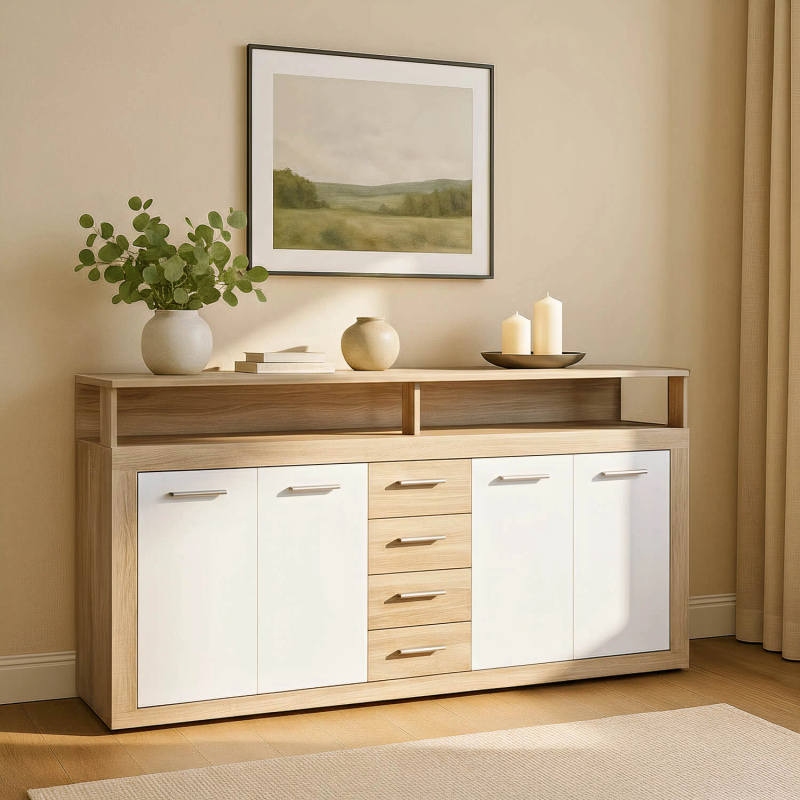 Czterodrzwiowa komoda BLOBI do salonu 190 cm dąb sonoma