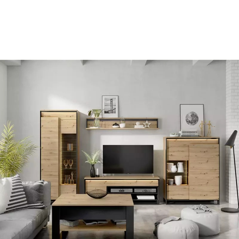 Meblościanka do salonu z komodą QUANT dąb artisan