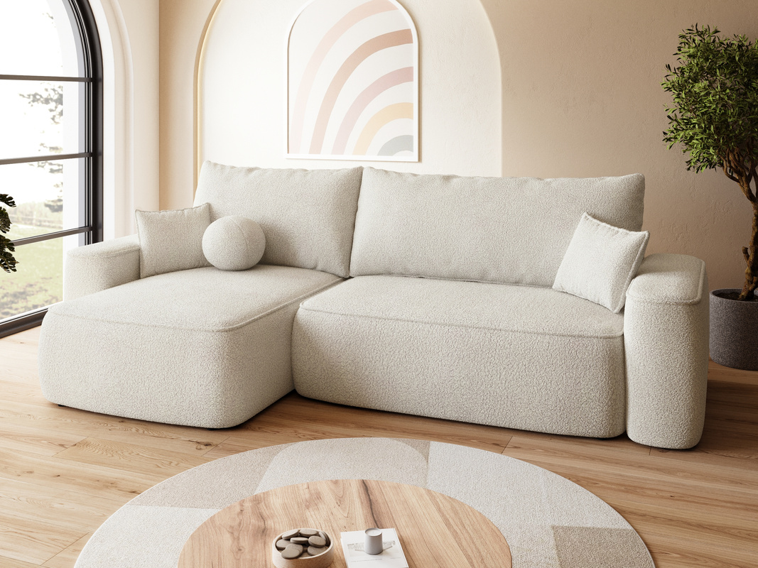 Nowoczesny narożnik boucle z funkcją spania do salonu CARMELLO DUO