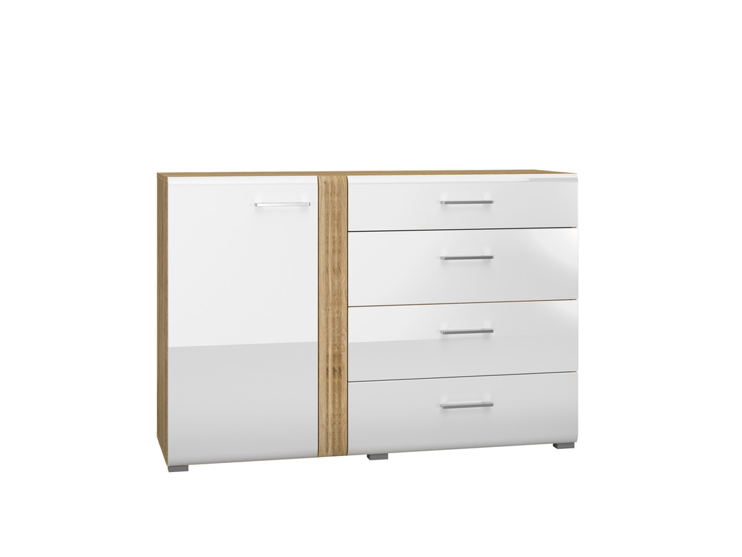 Komoda do salonu z szufladami 134 cm ADAGIO biały połysk