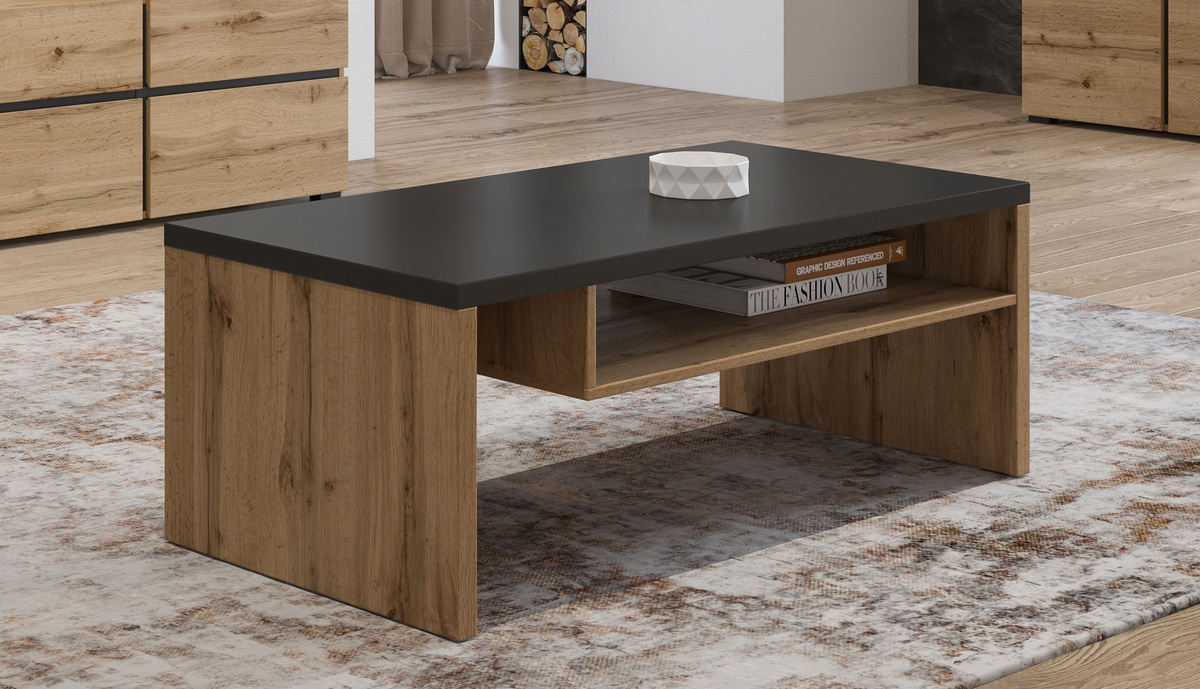 Drewnopodobny stolik kawowy do salonu 120x60 cm CROSS