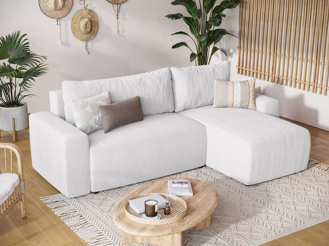 Kanapa narożna z funkcją spania do salonu PLUSH L kremowy baranek