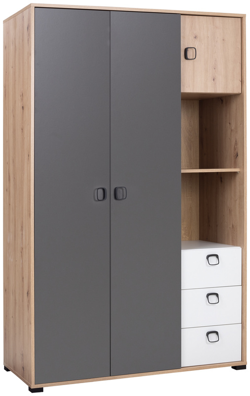 Młodzieżowa szafa 120 cm z półkami drążki szuflady CAMERUN