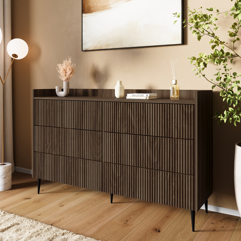 Nowoczesna komoda z szufladami na nóżkach 150 cm orzech ASPERO