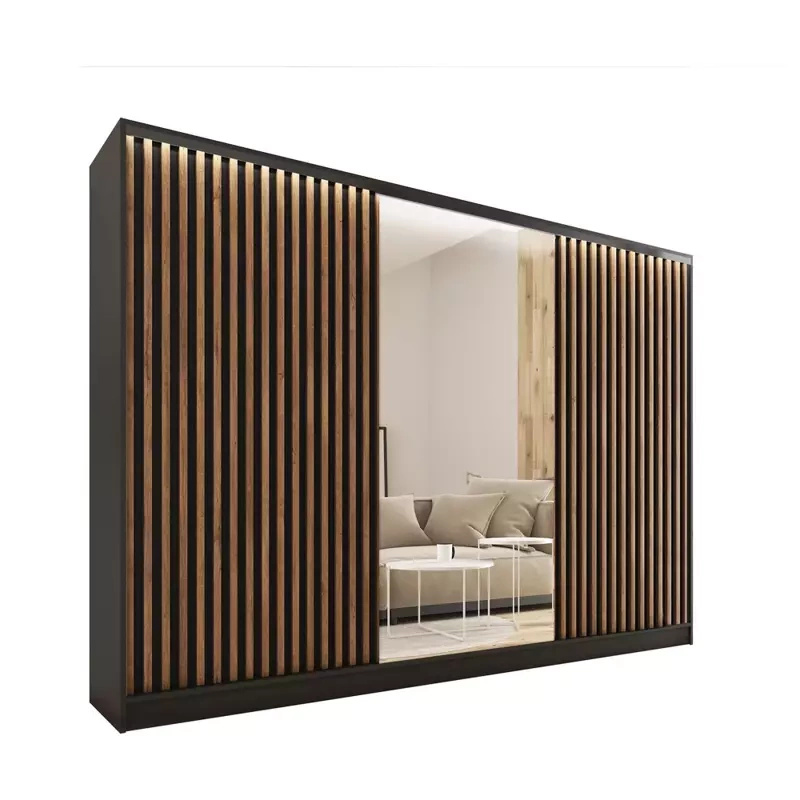 Duża szafa przesuwna z lustrem i lamelami LOFT 280 cm