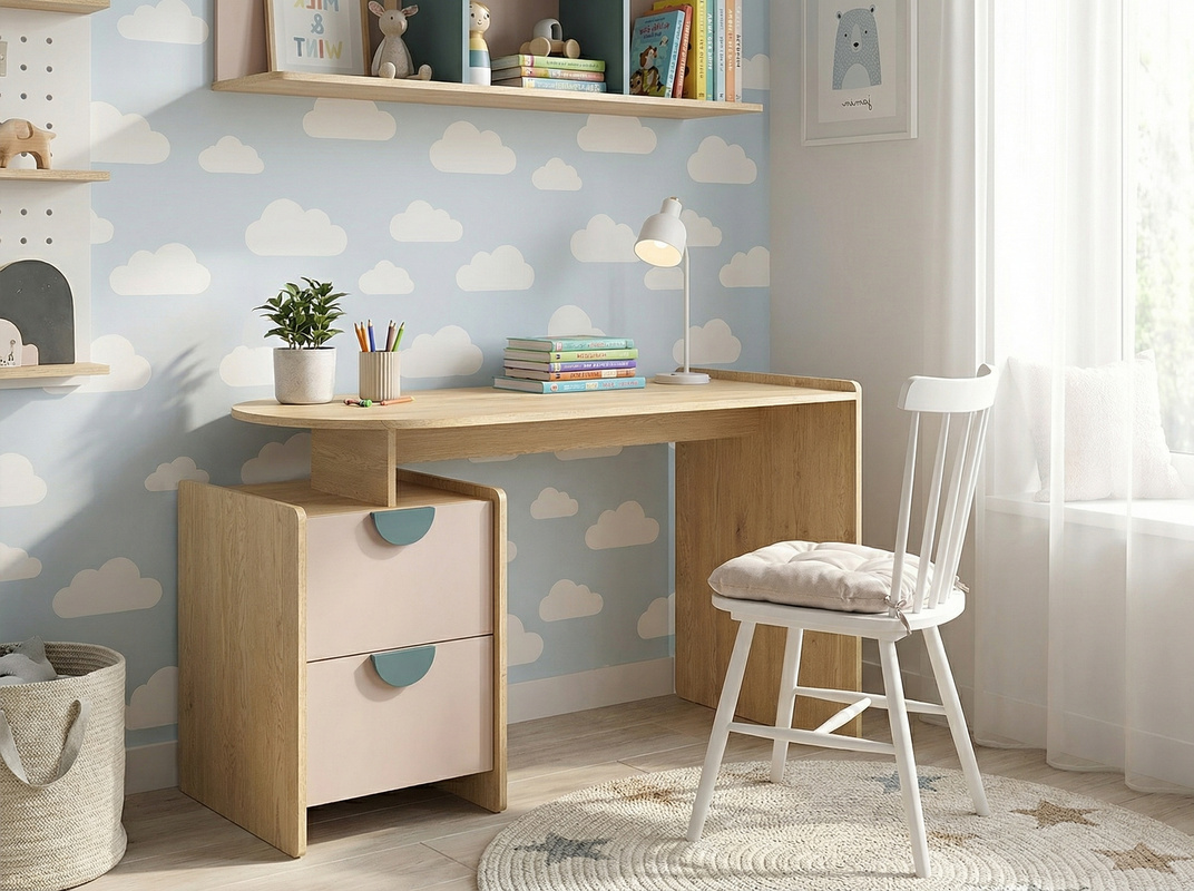 Biurko dla chłopca 120 cm do pokoju z szufladami LOLLIE dąb cremona