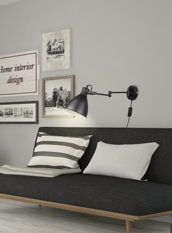 Czarny kinkiet ścienny regulowany do salonu ESPERA metal E27