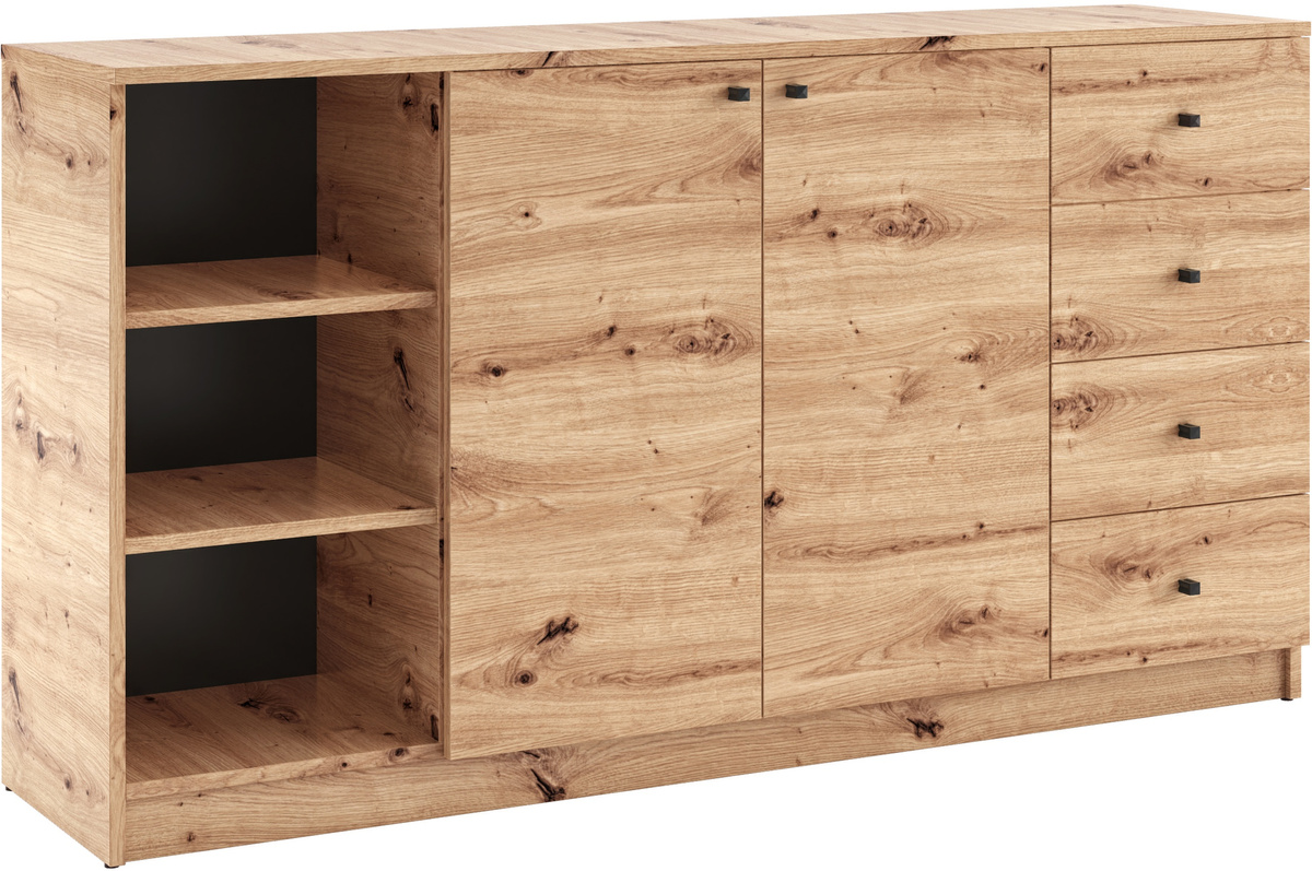 Dwudrzwiowa komoda 160 cm z szufladami i półkami do salonu ERIS dąb artisan