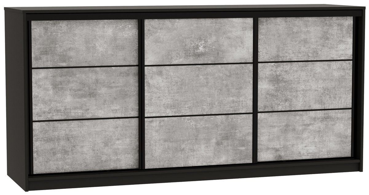 Komoda trzydrzwiowa do sypialni z szufladami i drążkiem 200 cm LOFT