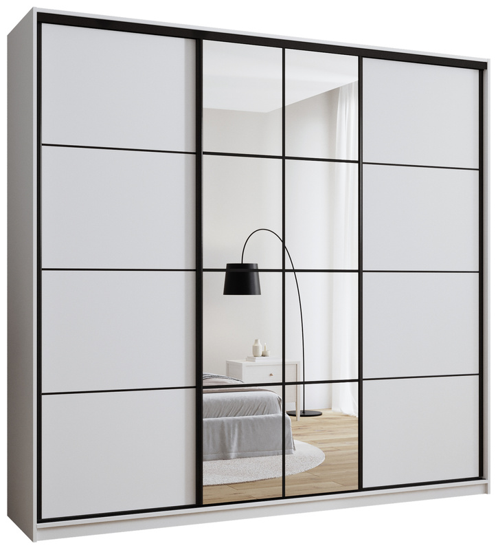 Duża biała szafa przesuwna z lustrem 250 cm do sypialni EDGE MAX