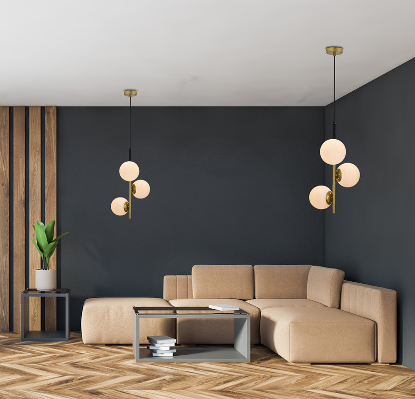 Złota lampa wisząca 3-punktowa do salonu DUO metal szkło
