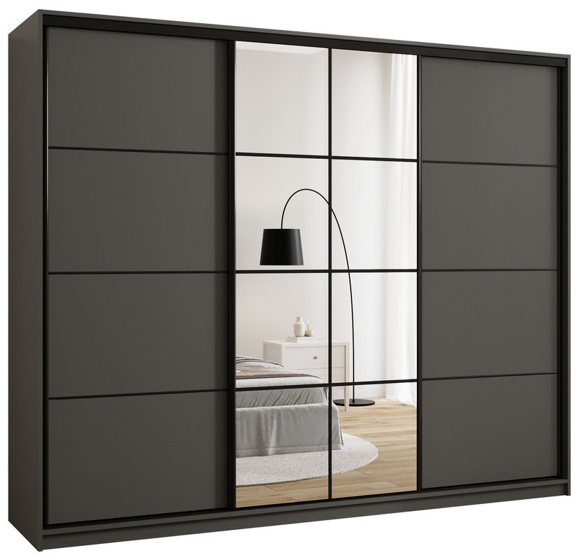 Grafitowa szafa przesuwna z lustrem 250 cm do sypialni EDGE