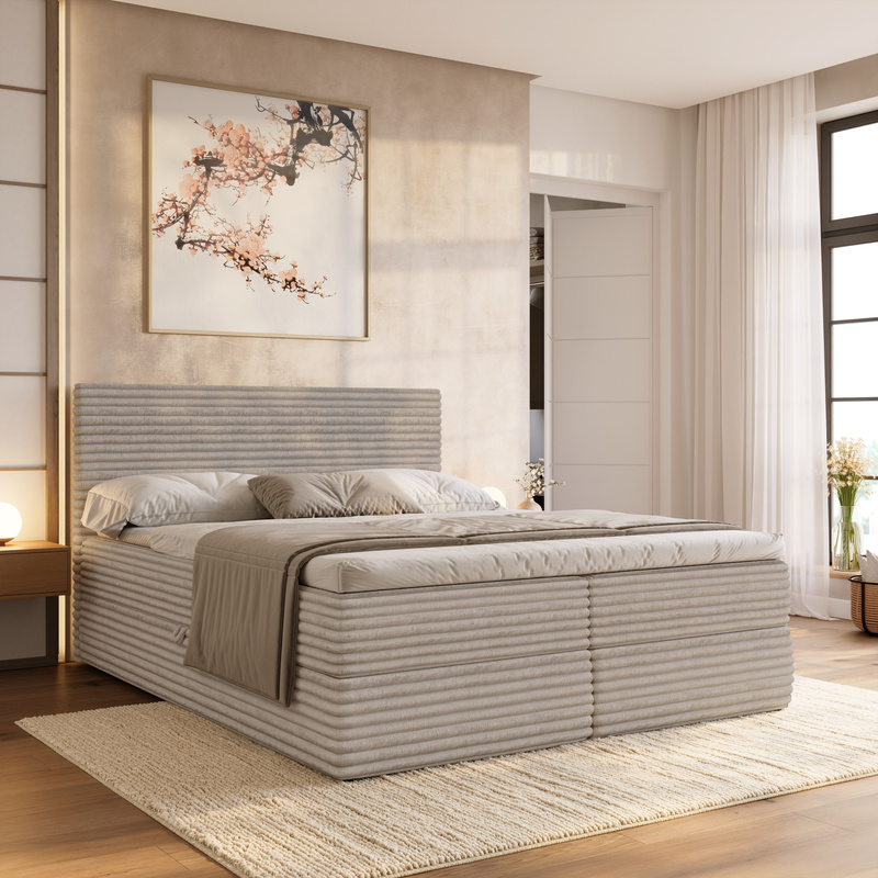 Łóżko 140x200 kontynentalne z pojemnikiem na pościel MILA brązowe