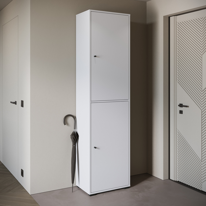 Szafa 50 cm wysoka na buty z półkami DORANO dwudrzwiowa biały