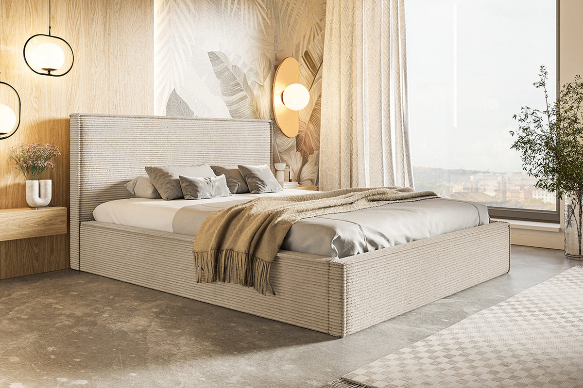 Jednoosobowe łóżko sztruksowe 120x200 cm z pojemnikiem PARISIO