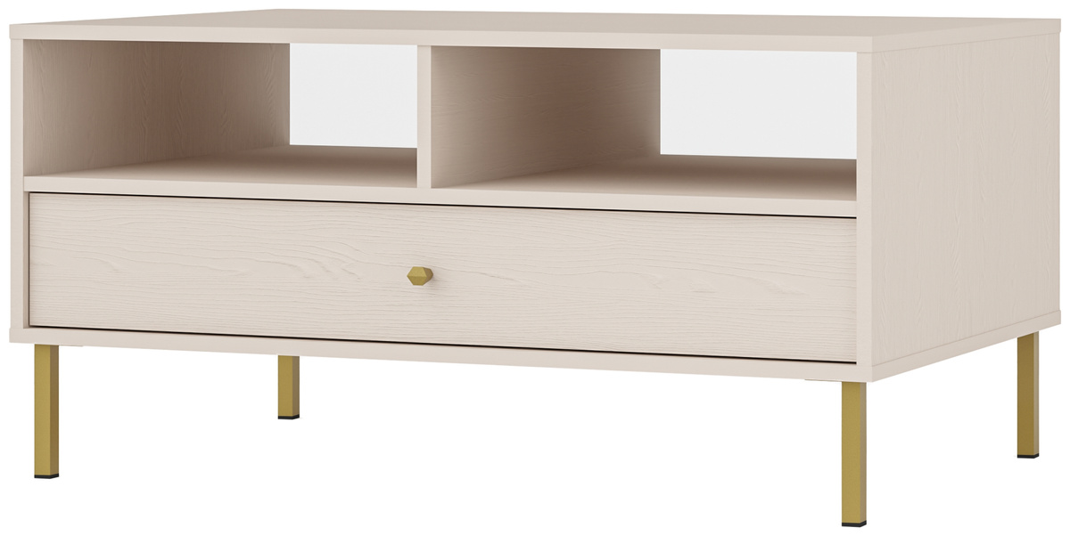 Beżowy stolik kawowy z szufladą do nowoczesnego salonu TOKEN