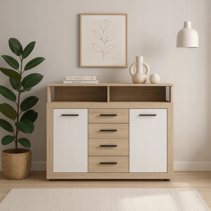 Komoda dwudrzwiowa z szufladami do salonu BLOBI dąb sonoma