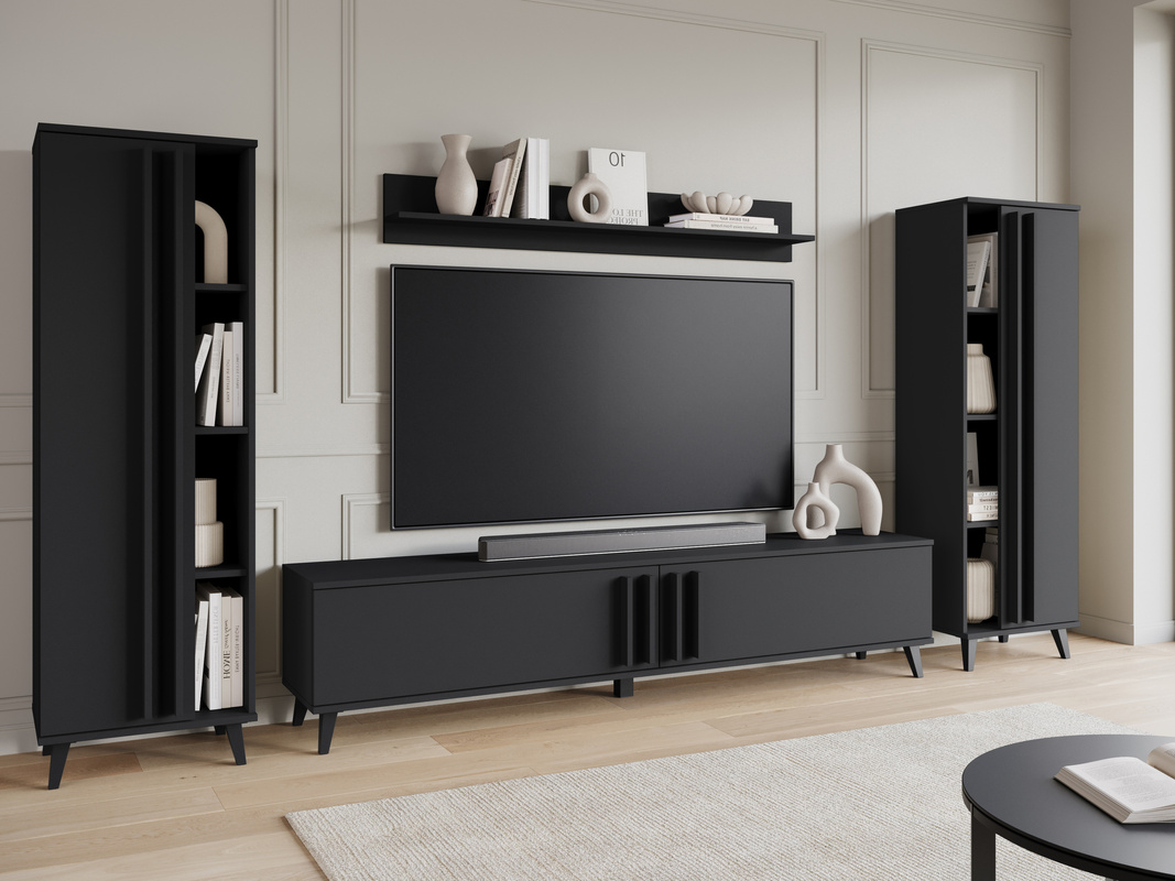 Meblościanka do pokoju meble RTV czarny grafit HOMELY