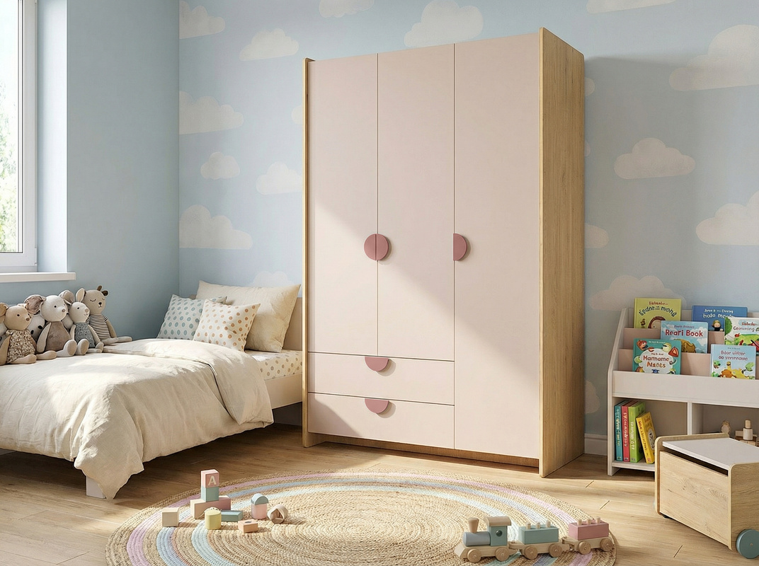 Szafa dziecięca 123 cm trzydrzwiowa z szufladami LOLLIE dąb cremona