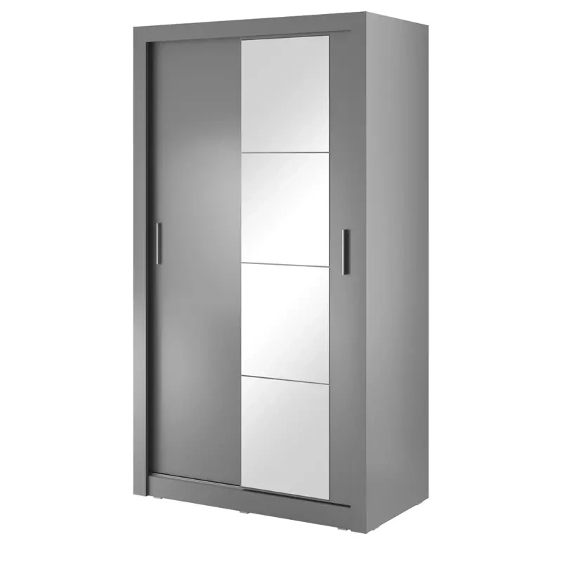 Szara szafa z półkami 120 cm drzwi przesuwne lustro ARTI