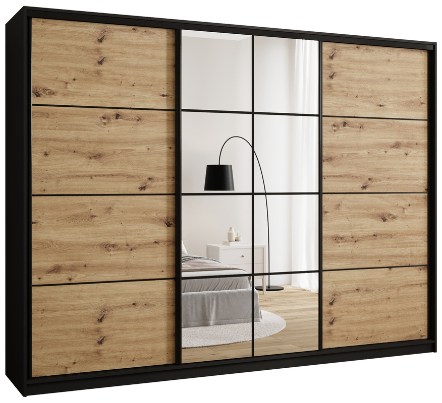 Loftowa szafa przesuwna 280 cm z lustrem i półkami EDGE