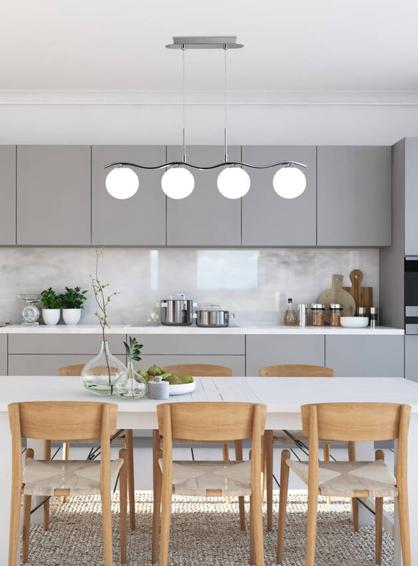 Biała lampa wisząca sufitowa kula 4-płomienna do salonu RAMON chrom