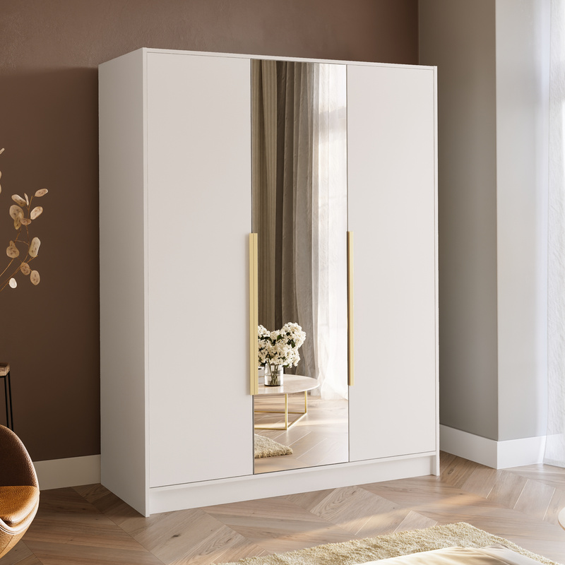 Szafa z lustrem 150 cm na ubrania do sypialni z półkami LESTO