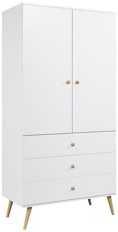 Biała szafa dwudrzwiowa do salonu 100cm BONE z szufladami