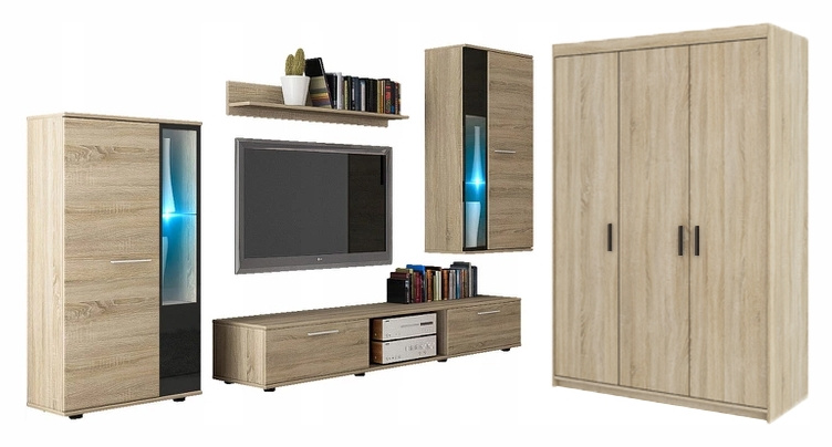 Meblościanka z szafą trzydrzwiową dąb sonoma KUBA