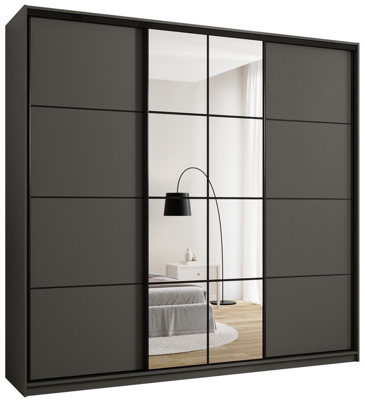 Grafitowa duża szafa przesuwna 250 cm z lustrem EDGE MAX