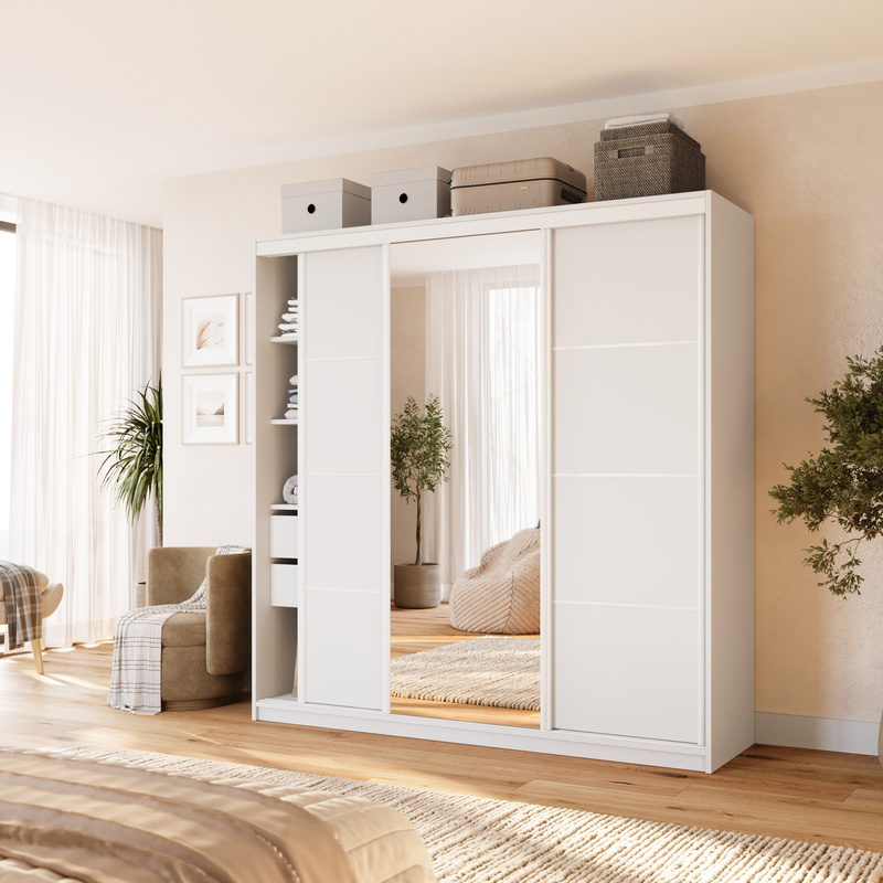 Biała szafa przesuwna z lustrem 200 cm VITA