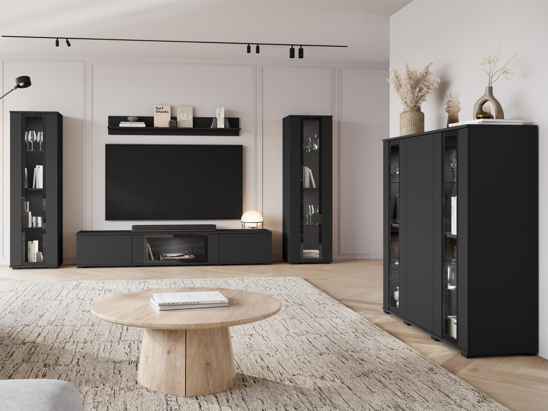 Czarna meblościanka do salonu z komodą CAVIO