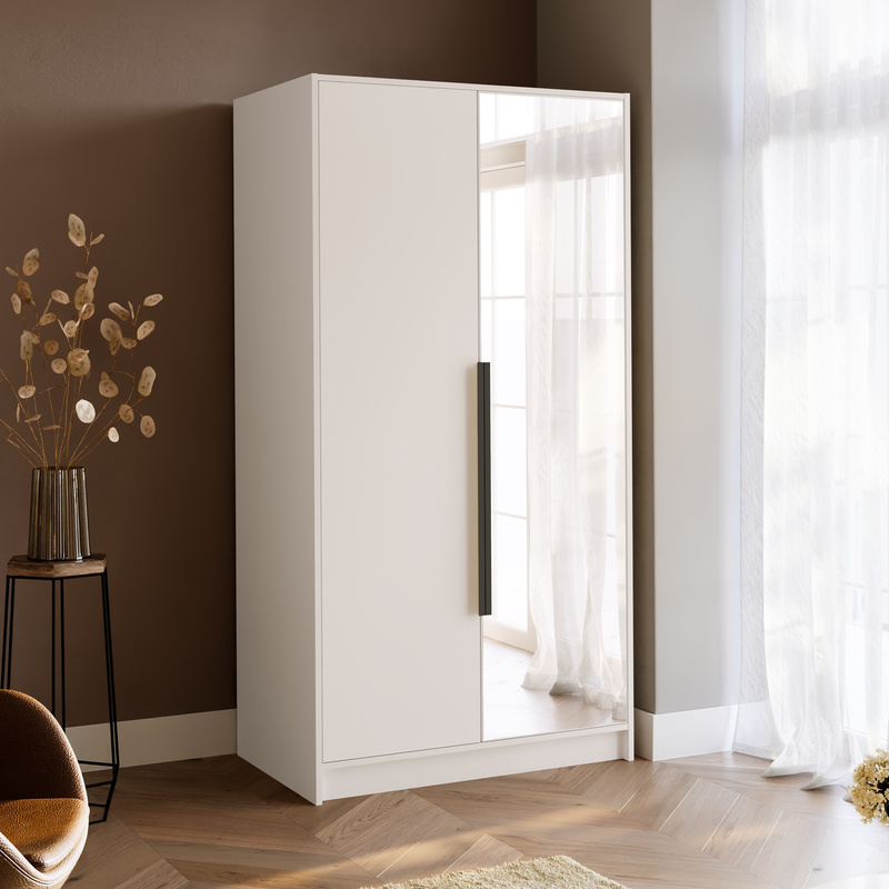 Biała szafa z lustrem 100 cm do przedpokoju LESTO